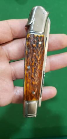 4 3/8" Custom Handmade Bird's Head Bolster Knife, Nice Stag