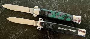 2 Vintage Out The Front Switchblade Knives, SUPER-AUTOMATIC and NATO MILITARY