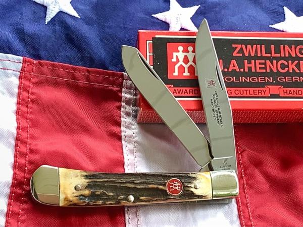 J A Henckels Hand Forged Trapper (HK-5-S) Super Nice Stag Handles -NOS +Orig Box