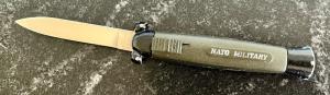 Vintage Out The Front Switchblade Knives, OD Green NATO MILITARY K-108, Unused