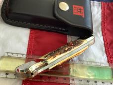 J A Henckels Lg approx 5” Folding Hunter with Nice Stag Handles +Orig Sheath