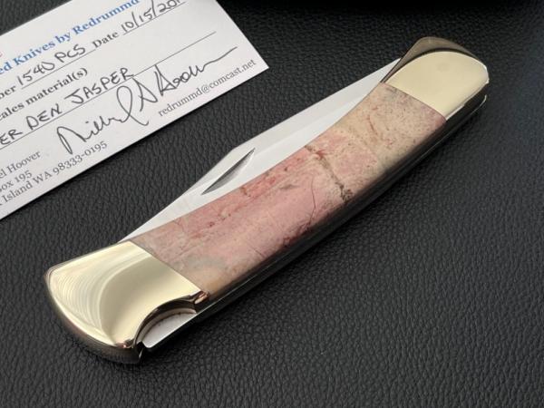 Buck 110 Exotic Badger Den Jasper Lockaback Hunter knife