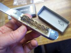 Hubertus Knife Solingen, Germany Size 10 Medium Clip-Point Genuine Stag/Antler NIB