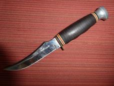 Vitage Ka-Bar Cleaveland Ohio 1233 Upswept Hunter Fixed Blade Knife W/New Leather Sheath