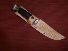 Vitage Ka-Bar Cleaveland Ohio 1233 Upswept Hunter Fixed Blade Knife W/New Leather Sheath