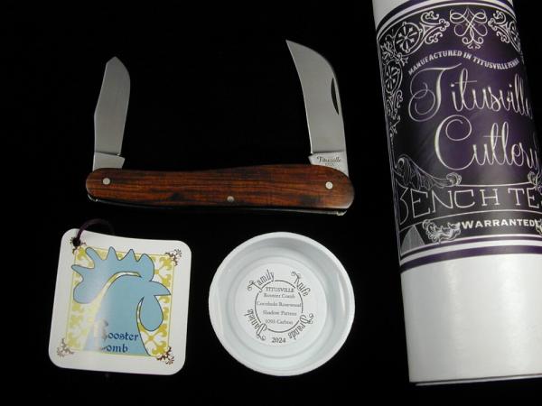 Titusville Cutlery 2024 Cocobolo Rosewood Rooster Comb Shadow Farmer Knife Rare 1 of 70 COA USA Made Titusville Cutlery 2024 Cocobolo Rosewood Rooster Comb Shadow Farmer Knife Rare 1 of 70 COA USA Made