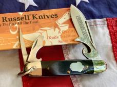 2001 Russell Premium Scout Pocket Knife w/ Acorn Shield & Great Stag Handles -NOS in orig box