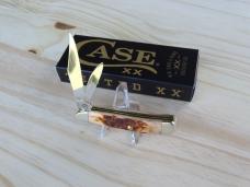 Case Peanut 00045 Folding Knife Peach Seed Jigged Amber Bone  - New