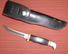 Vintage G-96 Brand Model 910 Upswept Hunting Fixed Blade Knife & Leather Sheath 440 Stainless Steel