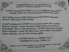 Schatt & Morgan 2023 Sawcut Worm Hole Chestnut Wood Cotton Sampler Knife Rare 01CNSC USA Made