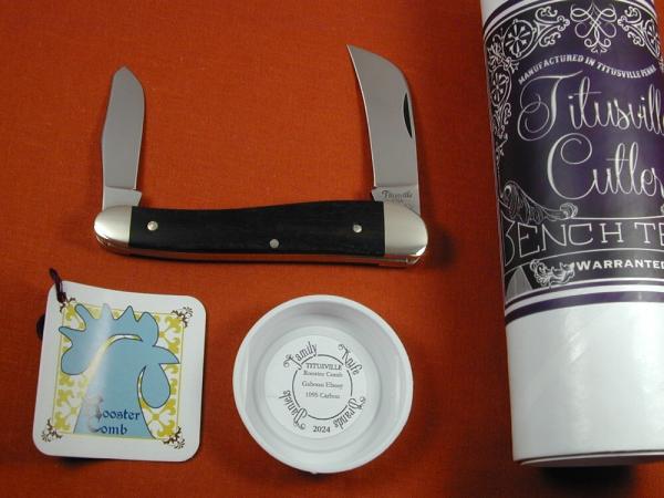 Titusville Cutlery 2024 Smooth Gabon Ebony Wood Rooster Comb Farmer Knife Rare 1 of 70 COA USA Made Titusville Cutlery 2024 Smooth Gabon Ebony Wood Rooster Comb Farmer Knife Rare 1 of 70 COA USA Made