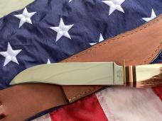 J A Henckels Fixed Blade Hunter Knife w/ Stag Handles & Gold Blade Etch of a Howling Wolf