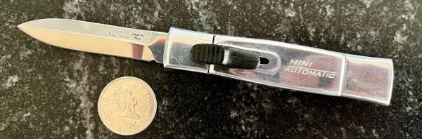 AKC Silver Mini Automatic Out The Front (OTF) Switchblade Knife, Italy, Unused AKC Silver Mini Automatic Out The Front (OTF) Switchblade Knife, Italy, Unused