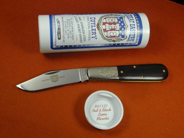 Great Eastern Cutlery GEC Red & Black Linen Micarta Acorn Barlow Knife 1 of 431 Made in USA 861121 Great Eastern Cutlery GEC Red & Black Linen Micarta Acorn Barlow Knife 1 of 431 Made in USA 861121