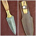 Damascus FULL TANG Scottish Dyrk dagger. Olive wood handle and Brass bolsters