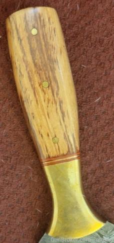 Damascus FULL TANG Scottish Dyrk dagger. Olive wood handle and Brass bolsters