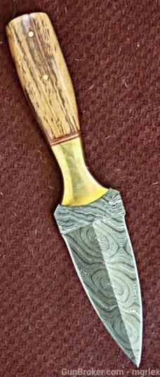 Damascus FULL TANG Scottish Dyrk dagger. Olive wood handle and Brass bolsters