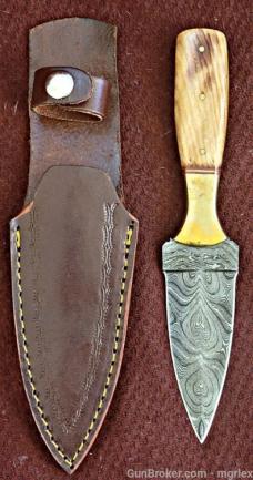 Damascus FULL TANG Scottish Dyrk dagger. Olive wood handle and Brass bolsters