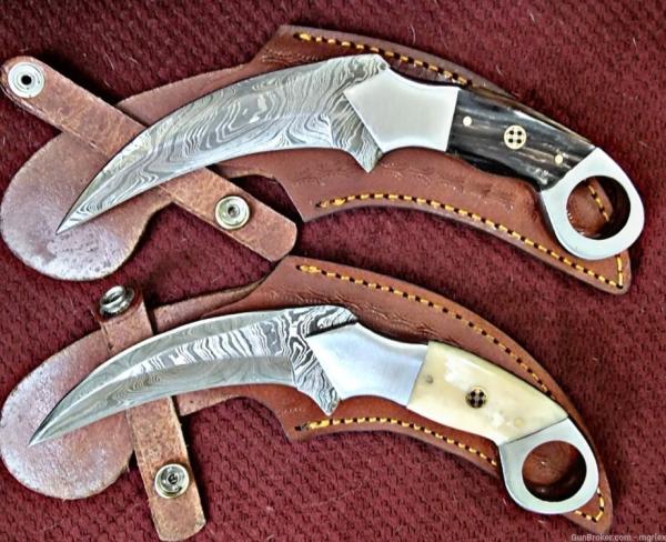 Damascus Dual EDGED KARAMBITS. Sharp on both edges. 