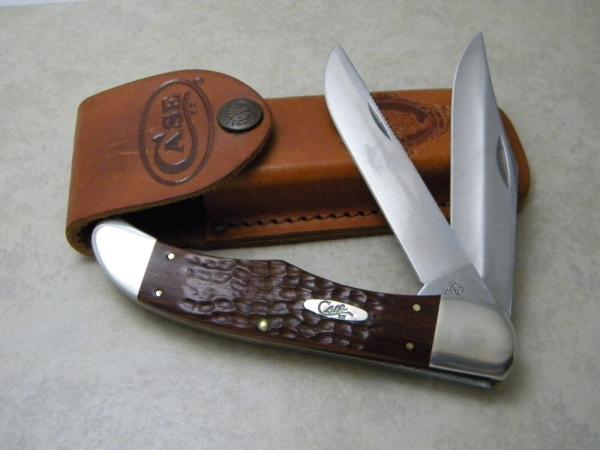 Case XX USA 2004 Wood 6265 CV Folding Hunter Knife w/Leather Pouch