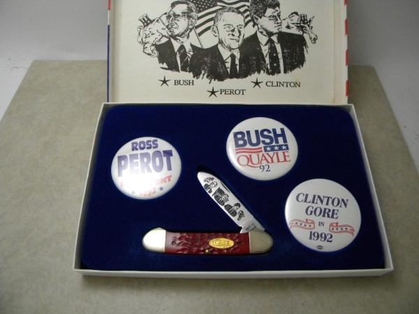 Case XX USA 1992 Election Lmtd. Ed. Dr61131 Bone Canoe Knife w/Shirt Pins