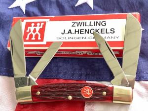 J A Henckels Congress Knife w/ Great Red Bone Handles - NOS in Orig Box