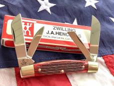 J A Henckels Congress Knife w/ Great Red Bone Handles - NOS in Orig Box
