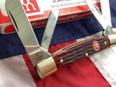 J A Henckels Congress Knife w/ Great Red Bone Handles - NOS in Orig Box