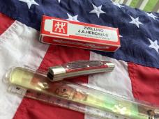 J A Henckels Congress Knife w/ Great Red Bone Handles - NOS in Orig Box