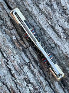 BUCK 110 ** BRIAN YELLOWHORSE CUSTOM HORSE ABALONE/BLACK GOLD QUARTZ BRASS BOLSTERS