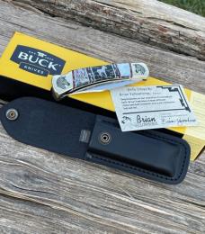 BUCK 110 ** BRIAN YELLOWHORSE CUSTOM ZEBRA MOTHER OF PEARL-ABALONE-BLACK GOLD QUARTZ BRASS BOLSTERS