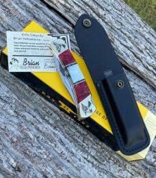 BUCK 110 ** BRIAN YELLOWHORSE CUSTOM VOLCANO MOTHER OF PEARL-RED GOLD ACRYLIC BRASS BOLSTERS