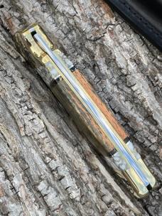 BUCK 110 ** BRIAN YELLOWHORSE CUSTOM GIRAFFE BONE/WHITE GOLD QUARTZ BRASS BOLSTERS