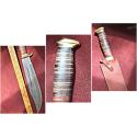 Damascus CROCODILE hunter bowie knife.  Hand Made hand forged. Leather rings handle.Brass pommel 