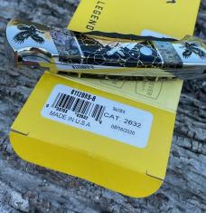 BUCK 112 ** YELLOWHORSE CUSTOM EAGLE MOUNTAIN ABALONE-BLACK GOLD QUARTZ-MOP MOON CHIP FLINT NICKLE