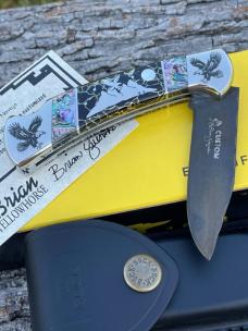 BUCK 112 ** YELLOWHORSE CUSTOM EAGLE MOUNTAIN ABALONE-BLACK GOLD QUARTZ-MOP MOON CHIP FLINT NICKLE