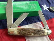 Vintage Hen & Rooster Stockman Knife - Super Fat Stag Handles -NOS & in orig box