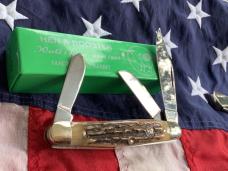Vintage Hen & Rooster Stockman Knife - Super Fat Stag Handles -NOS & in orig box