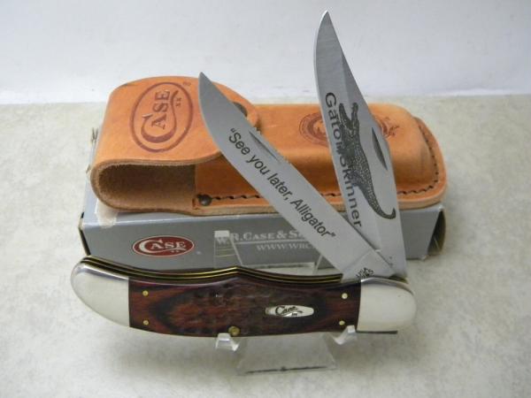 Case XX USA 2013 Wood 6265 Gator Skinner Folding Hunter Knife w/Leather Pouch