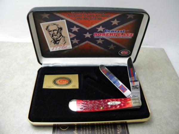 Case XX USA Dark Red Bone 6254 Gen. Robert E. Lee Trapper Knife in Display Box