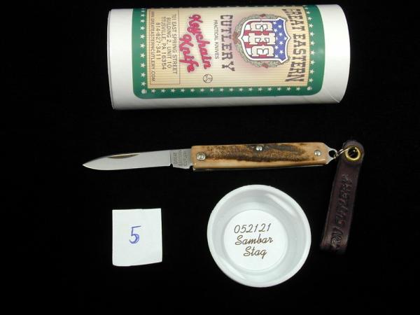 Great Eastern Cutlery Sambar Stag Keychain Knife 052121 NIT Stainless Spear Point Made In USA Great Eastern Cutlery Sambar Stag Keychain Knife 052121 NIT Stainless Spear Point Made In USA