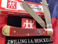 J A Henckels Trapper with Red (Aulf) Bone Handles & Black Shield -NOS in Orig Box