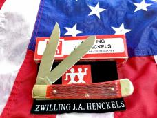 J A Henckels Trapper with Red (Aulf) Bone Handles & Black Shield -NOS in Orig Box