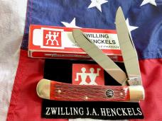 J A Henckels Trapper with Red (Aulf) Bone Handles & Black Shield -NOS in Orig Box