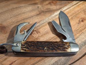 Quality Mid Century Scout Style Jigged Bone Handle Utility Knife