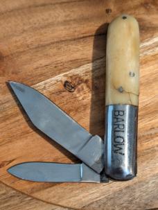 Vintage White Bone Handle Two Blade Barlow Pocket Knife 