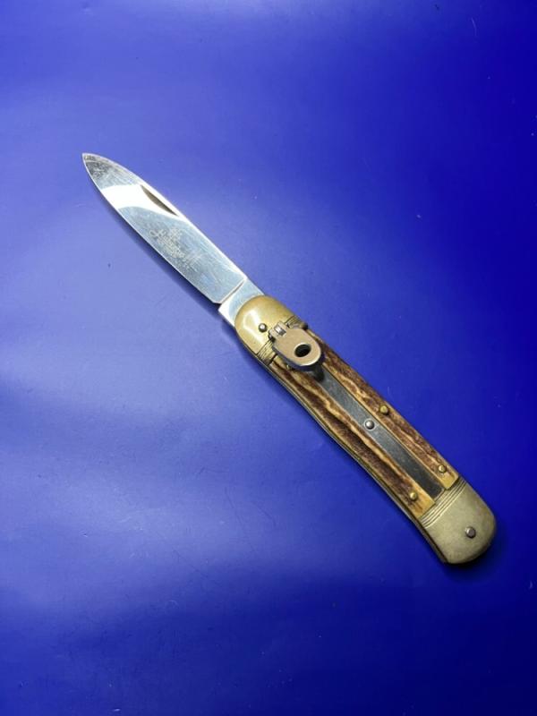 Hubertus Solingen Leverlock Automatic Knife Stag Scales Hubertus Solingen Leverlock Automatic Knife Stag Scales