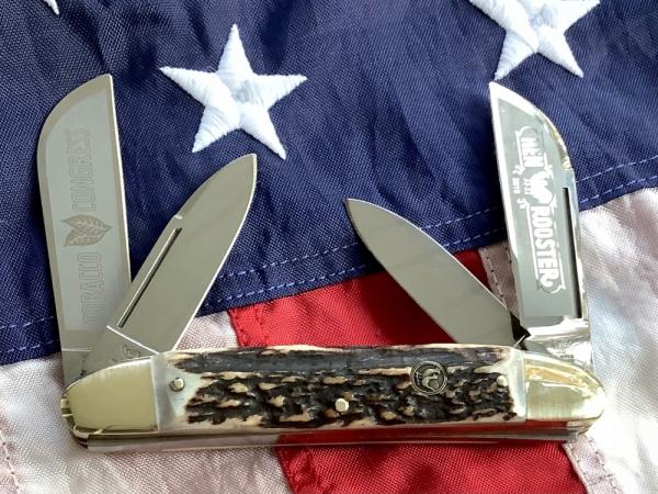 Hen & Rooster -Bertram Cutlery Large TOBACCO Congress w/ Gnarly Stag Handles