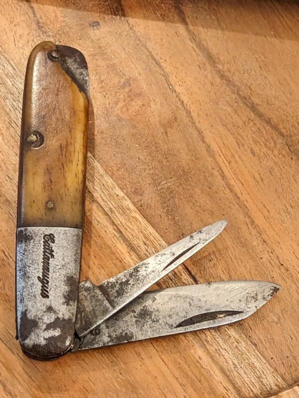 Vintage 2 Blade Cattaraugus 2159 Cutlery Co Bone Handle Jack Knife 