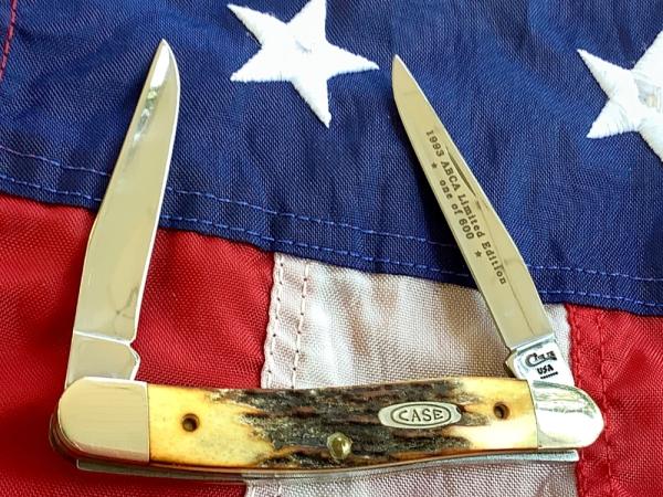 Case xx 1993 ABCA Muskrat Knife (Muskrat) w/ Sweet Stag Handles 1 of 600 & NOS Case xx 1993 ABCA Muskrat Knife (Muskrat) w/ Sweet Stag Handles 1 of 600 & NOS